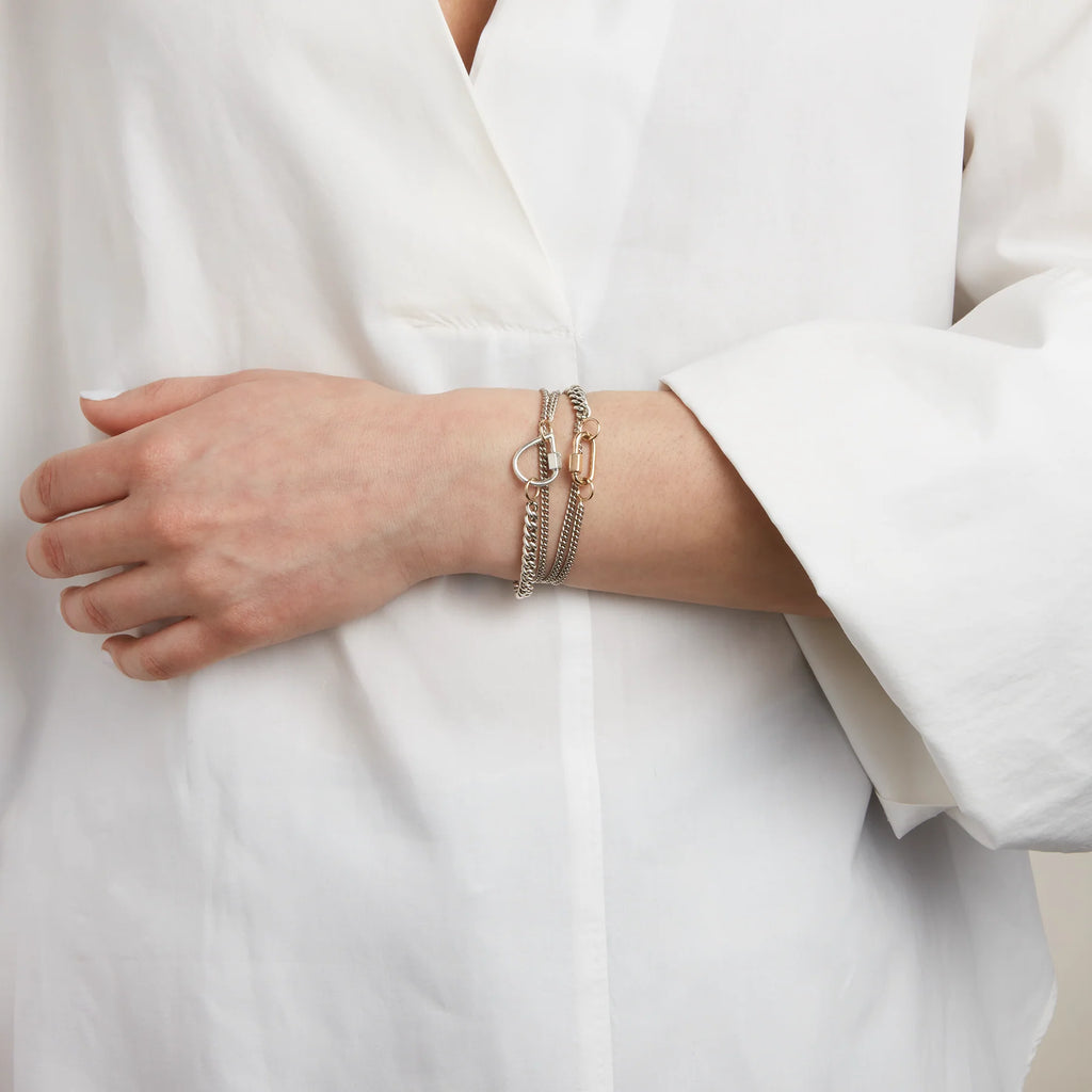 Heavy Curb Chain Bracelet silver/golden loops 6.5