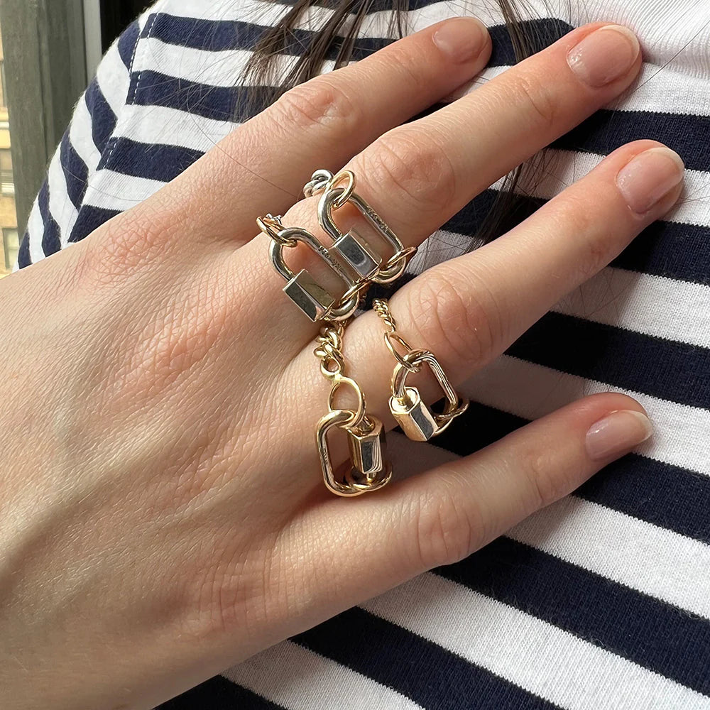 Chain Ring Set, Not so Heavy Curb & gold Loops S/M